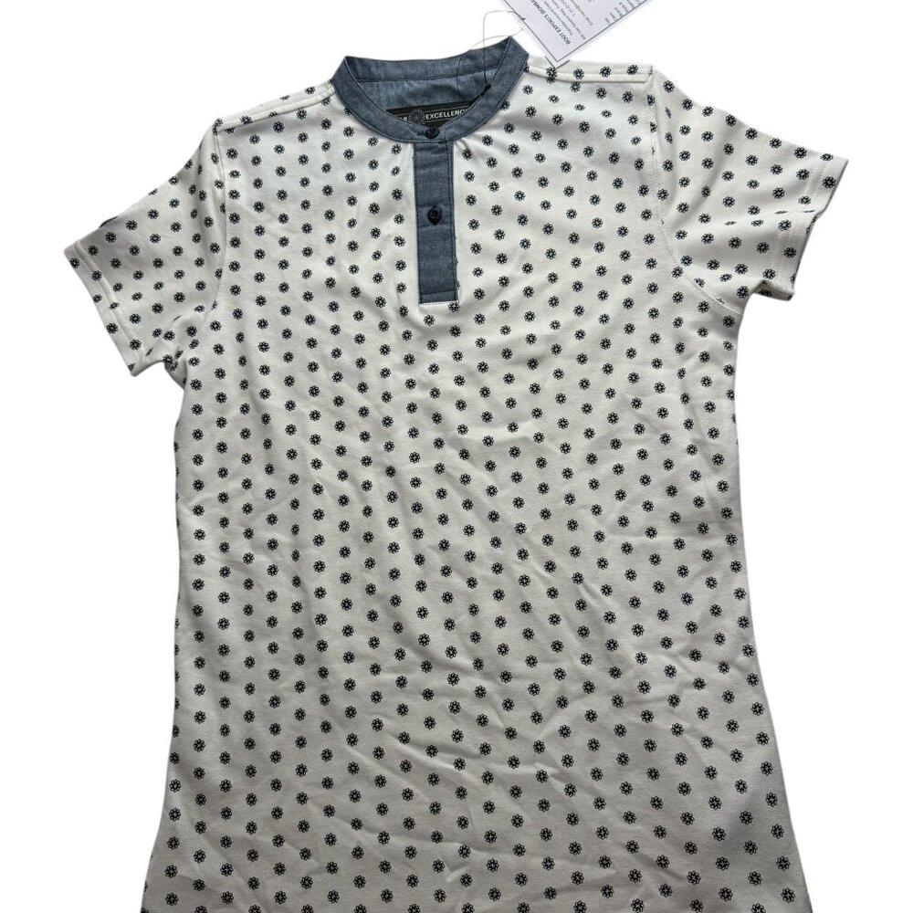 New NWT PAR EXCELLENCE Golf Tennis Polo Shirt. White Blue Buttons Cotton  M